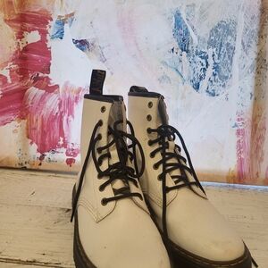 Dr. Martens White Ankle Boots with Black Laces